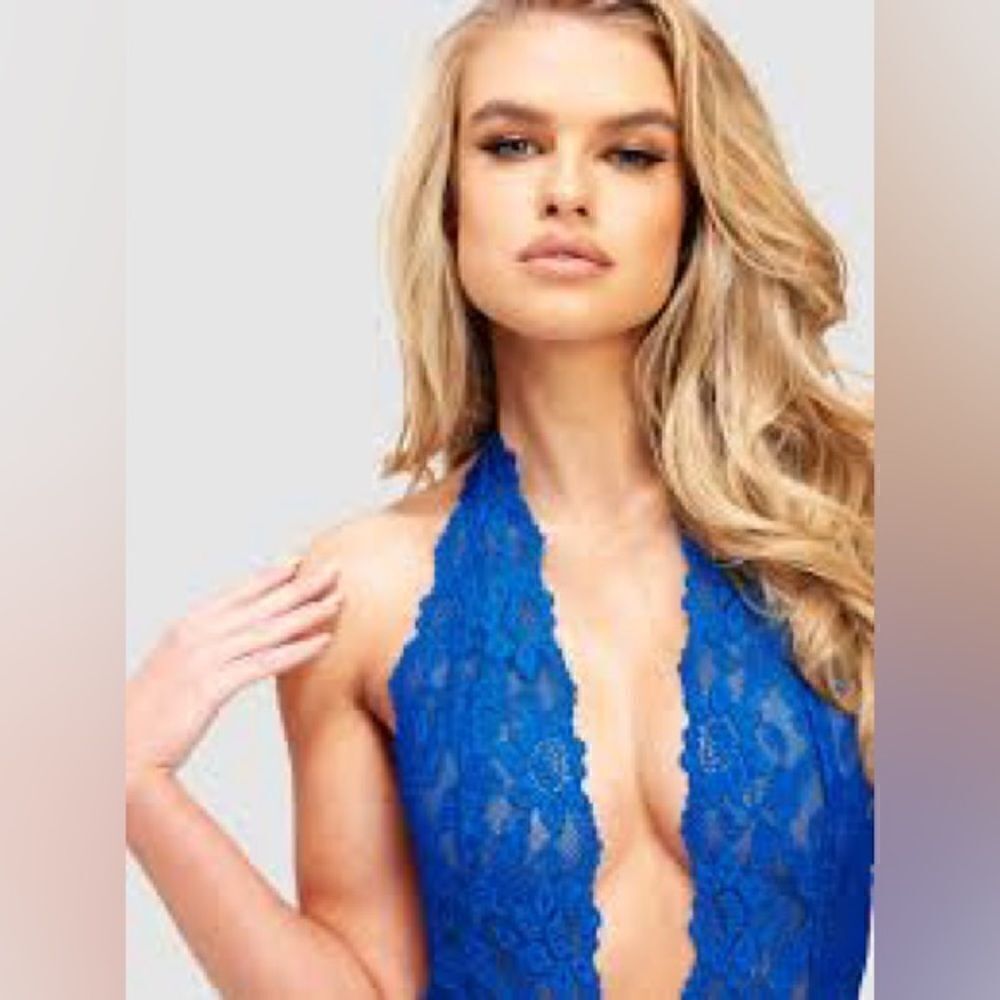 Fredericks Plunge Front Jessica Lace Teddy TEAL Small - Picture 2 of 8